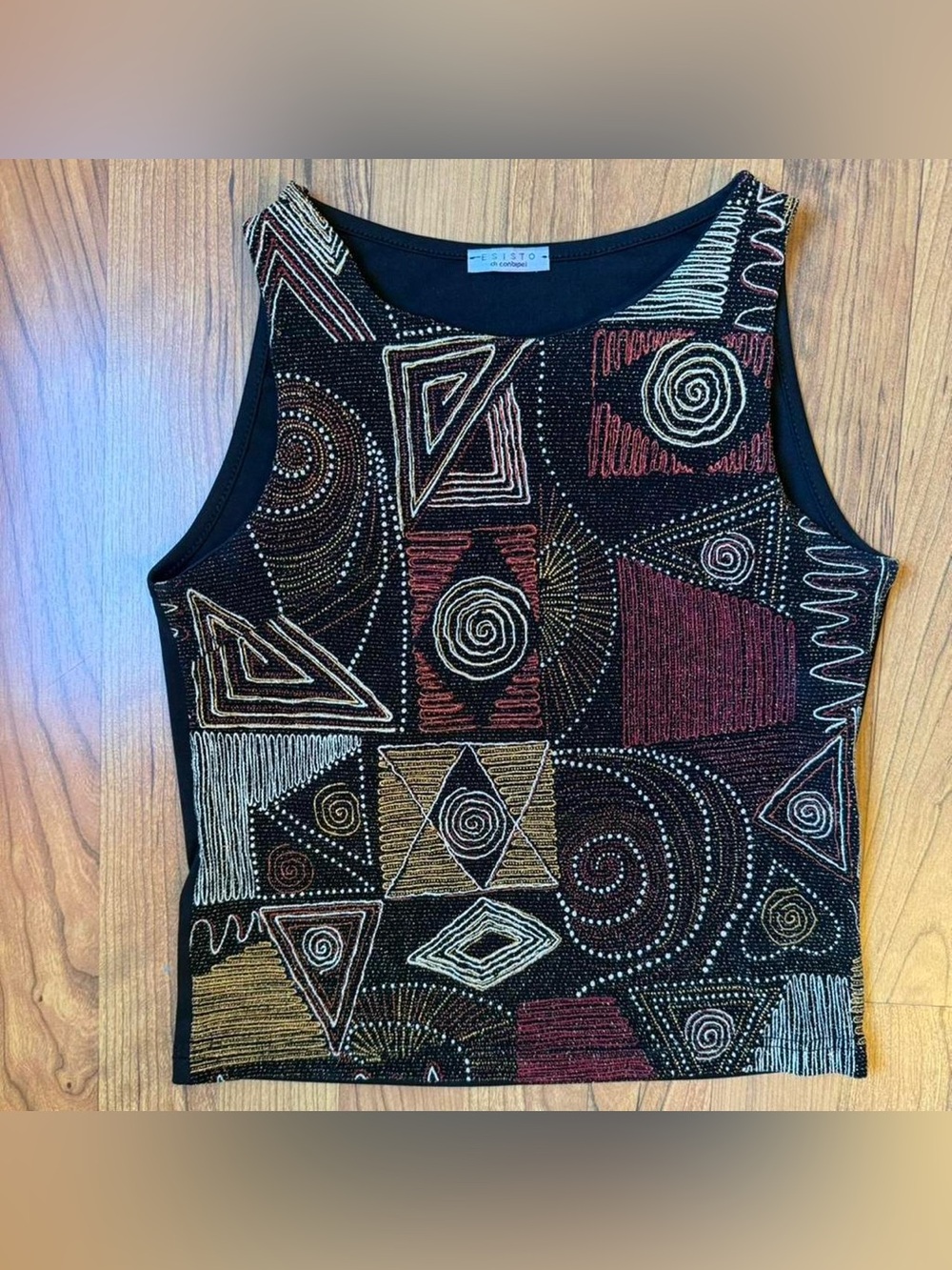 VTG 90s Y2K Esisto di contapel Black Geometric Embroidered Knit Tank Top
Women S